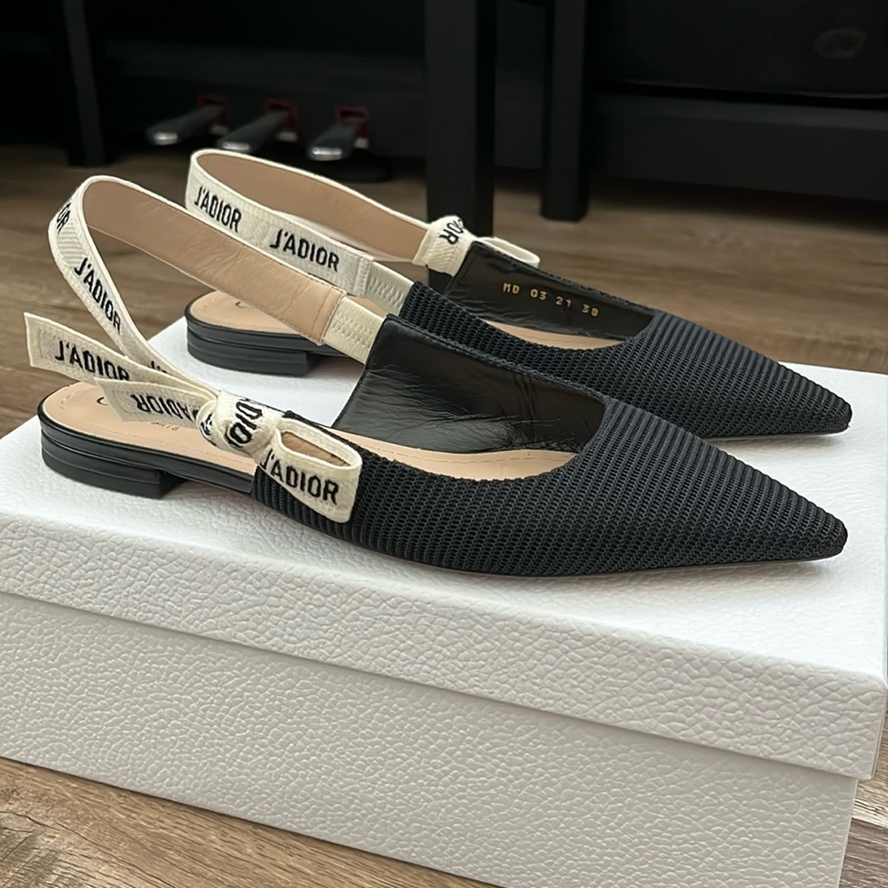 Dior J’adior Slingback Ballerina Flat Black Technical Fabric size 38